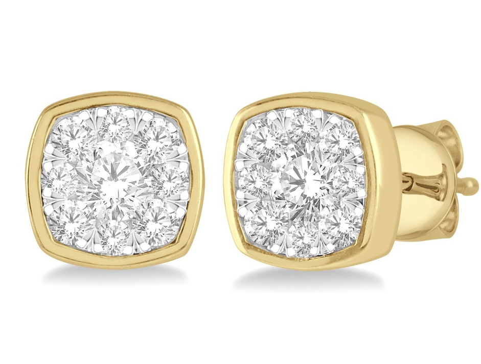 14K TT 1/3CTTW DIAMOND LOVEBRIGHT CUSHION SHAPE STUDS