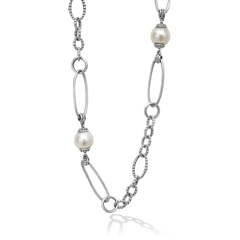 S/S LUNA PEARL 5 STATION SMOOTH / CAVIAR LINK NECKLACE BY LAGOS