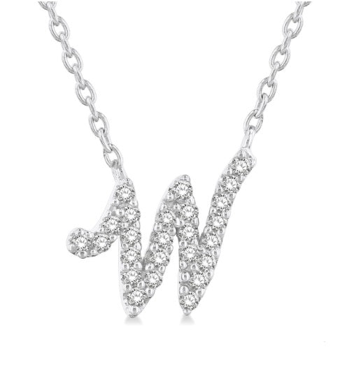 10K WG .08cttw Dia Script Initial W Pendant