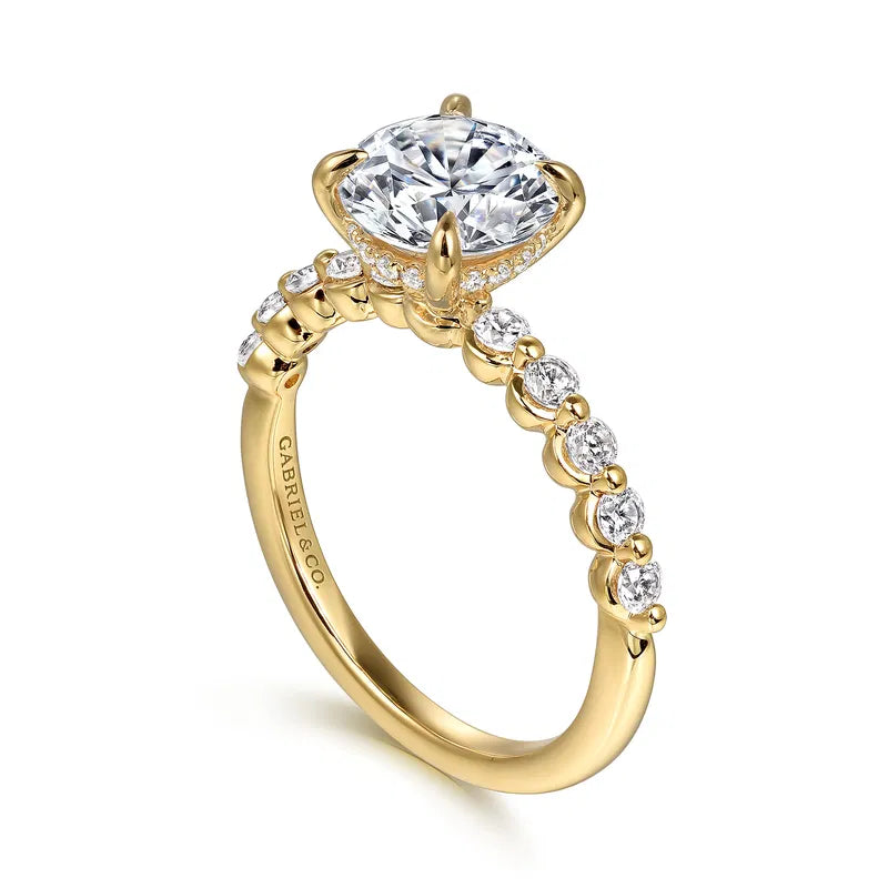 14K YG "Kim" Round Diamond Shared Prong Semi-Mount by Gabriel NY