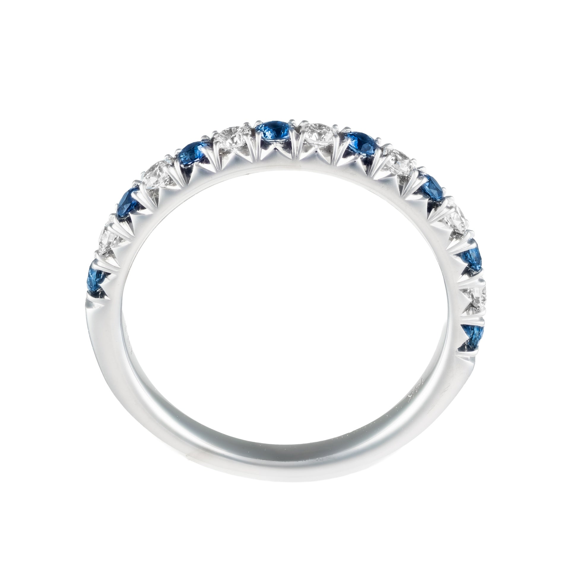 14K White Gold Alternating Diamond & Blue Sapphire Wedding Band