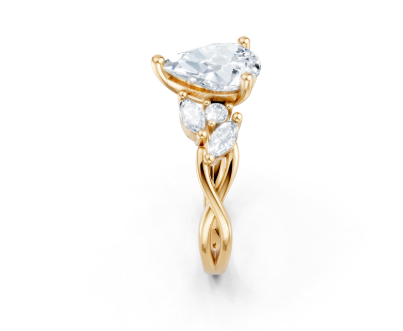 14K Yellow Gold Marquise & round Diamond Twisted Semi Mount