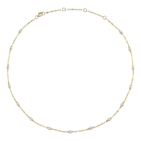 14K Yellow Gold Cultured Pearl & Sparkle Chain Necklace