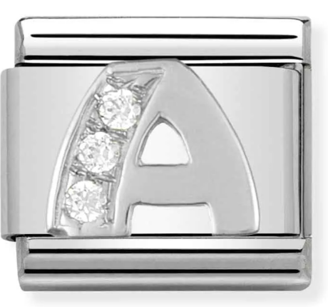 Stainless Steel & Sterling Silver Letter A Initial Charm with CZ