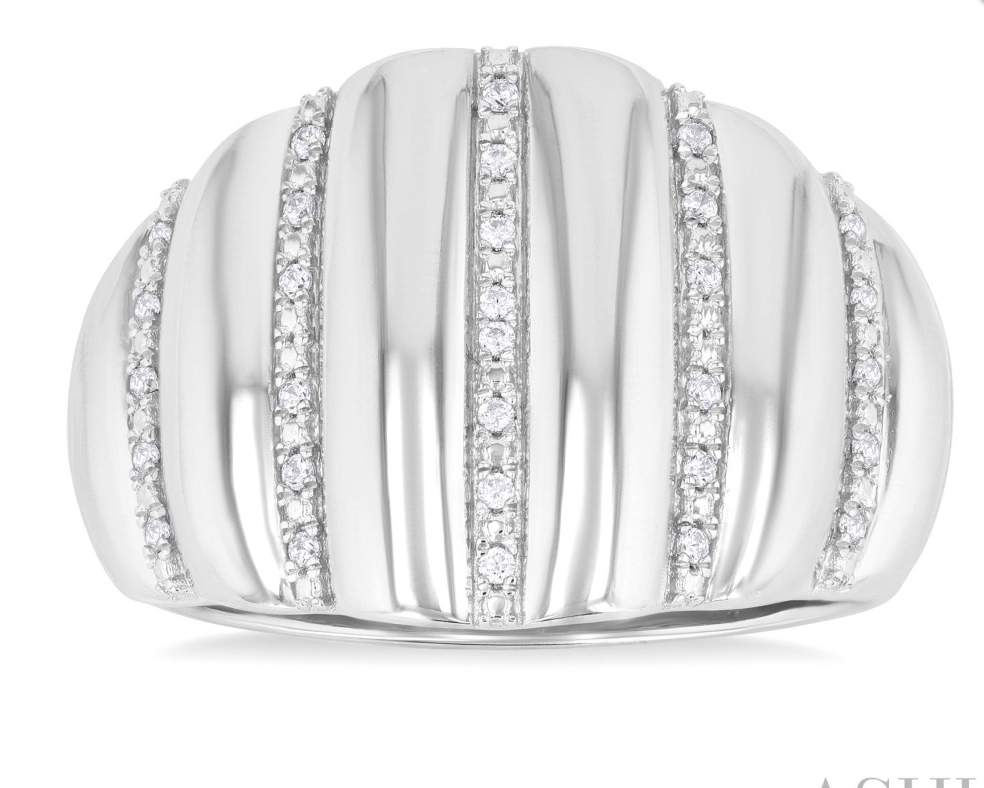 STERLING SILVER 1/10CTTW DOMED RIBBED RING
