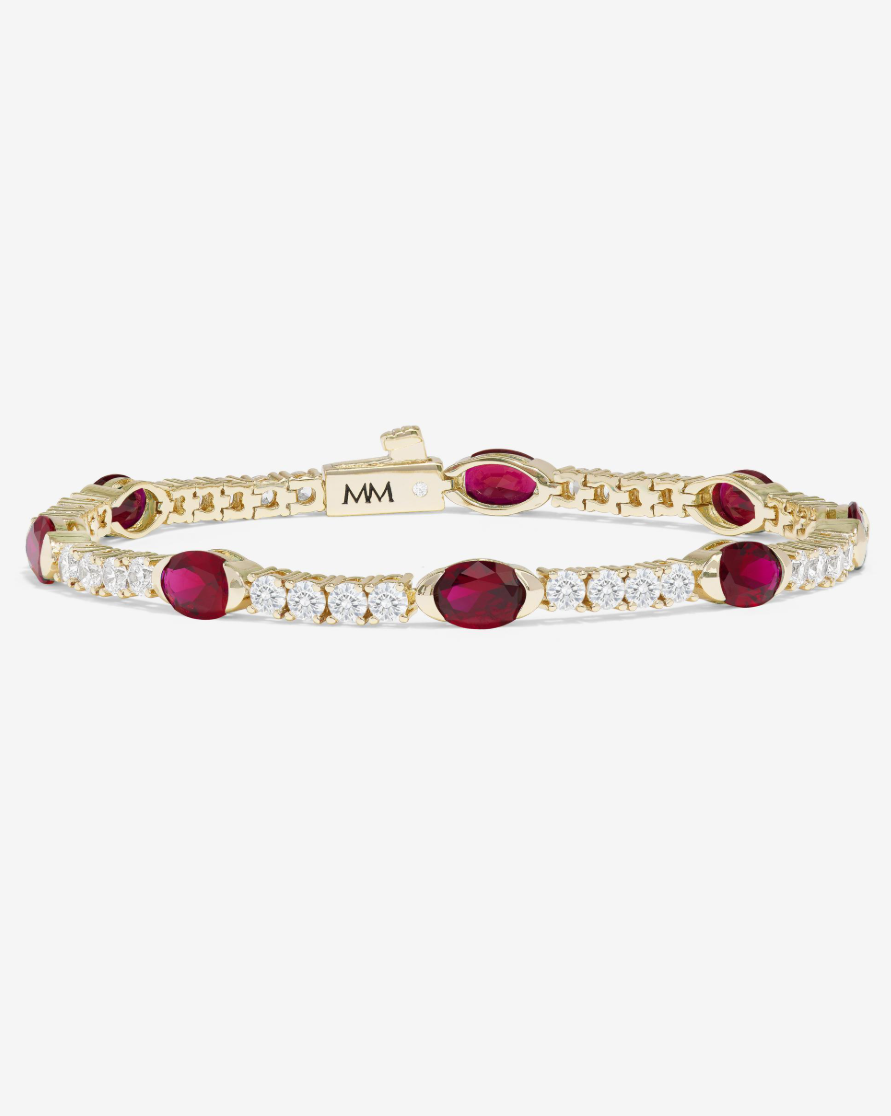 18K Gold Plated Maven Tennis Bracelet in Red CZ by Melinda Maria