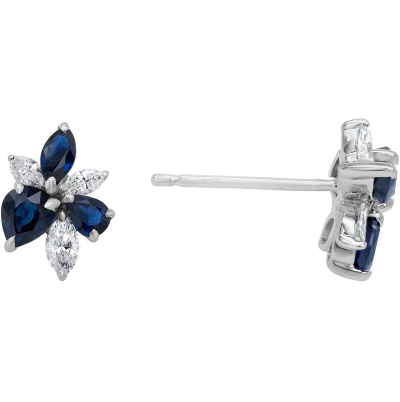 14K White Gold Diamond & Sapphire Fancy Shape Cluster Studs Main image