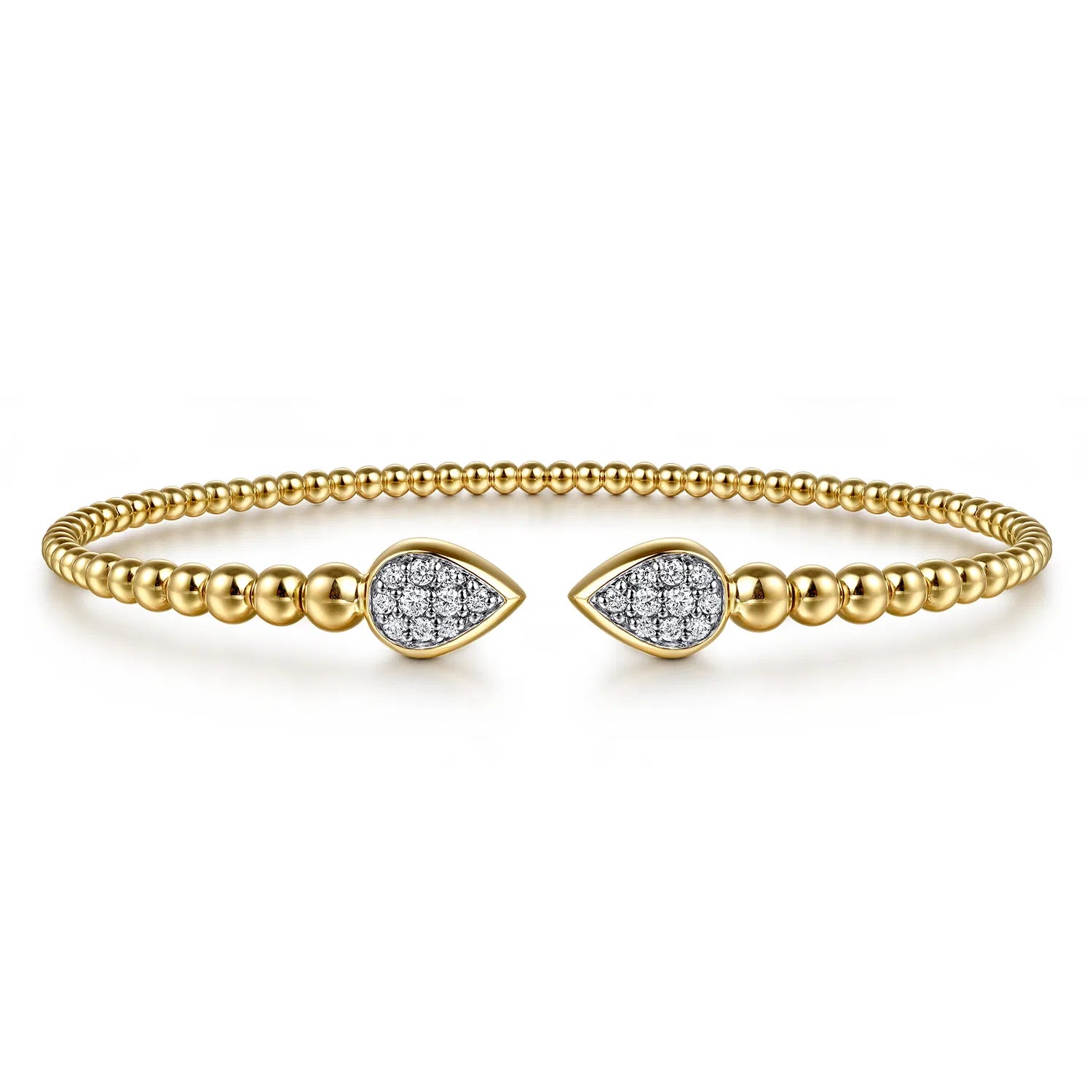 14K YG Bujukan Pave Diamond Pear Shape Split Bangle Bracelet by Gabriel NY