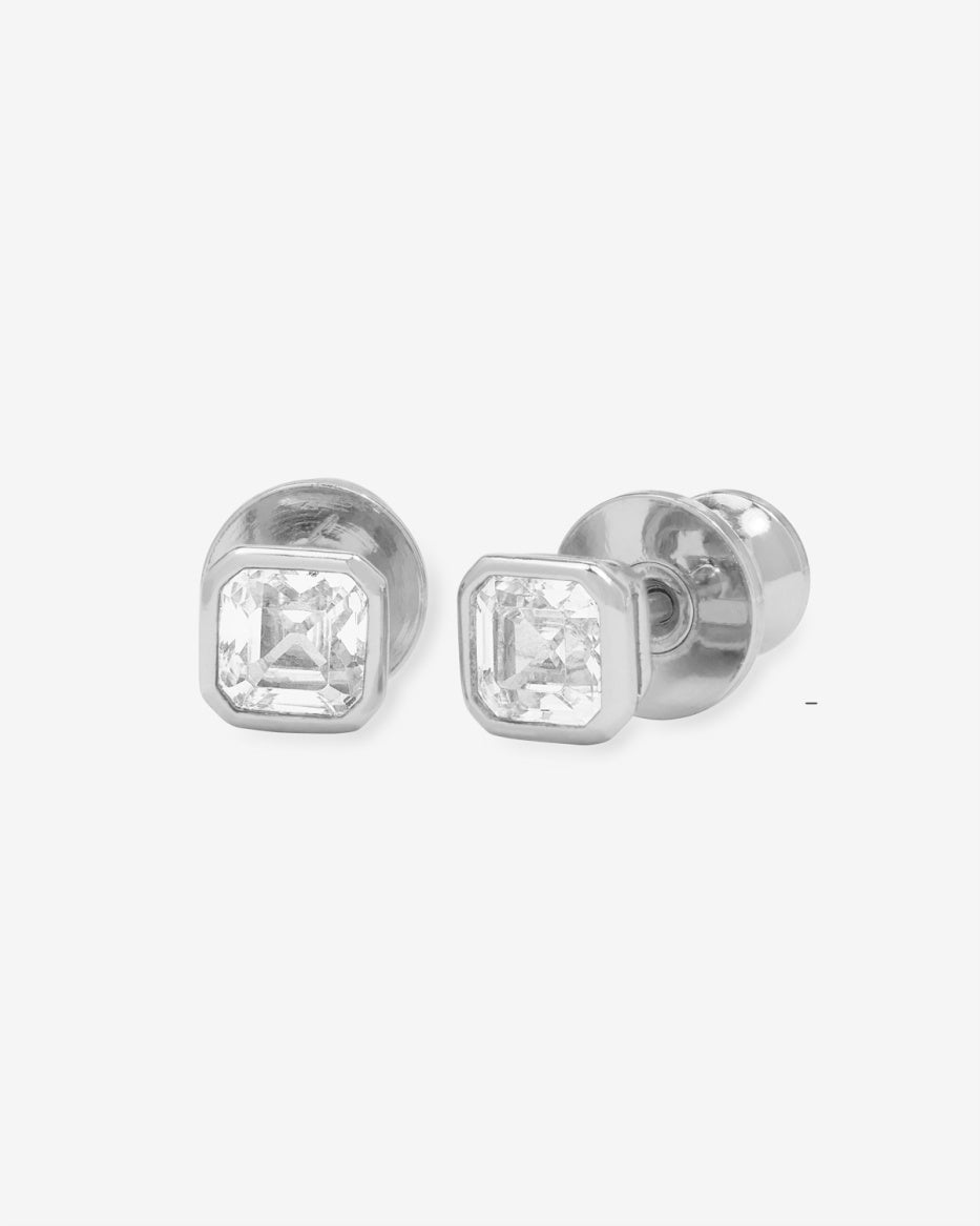 Silver Plated 4mm Duchess Asscher Bezel Studs in CZ by Melinda Maria