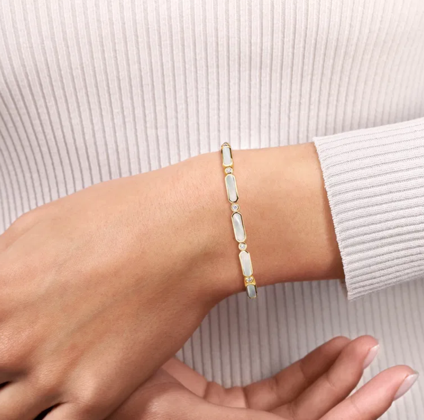 14K Yellow Gold Diamond & Mother of Pearl Bujukan Bangle by Gabriel NY