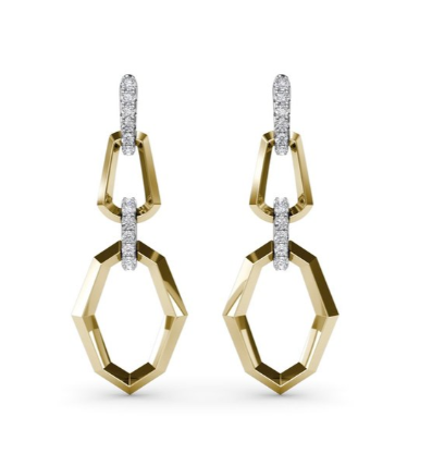 18K Two-Tone Lynq Hexagonal Diamond Drop Earrings by Fana