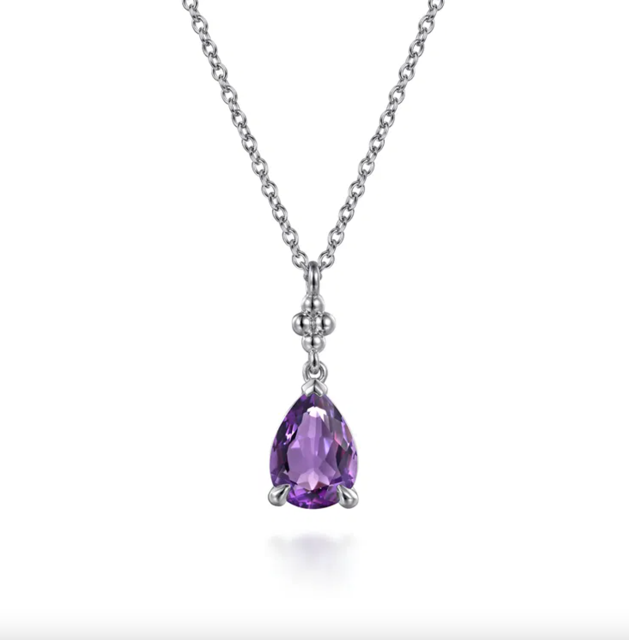 Sterling Silver Pear Amethyst Bujukan Pendant Necklace by Gabriel NY