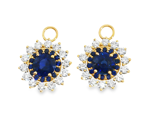 18K YG Blue Sapphire Double Double Halo Earring Charms by Erica Courtney Main image