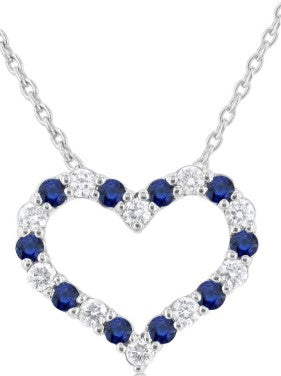 14K WG Alt. Sapphire & Diamond Open Heart Pendant Necklace