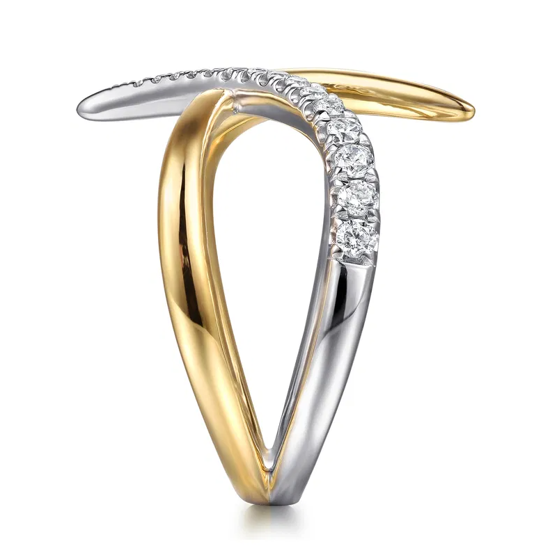 14K  Two-Tone Diamond Spike Bypass Style Band by Gabriel NY