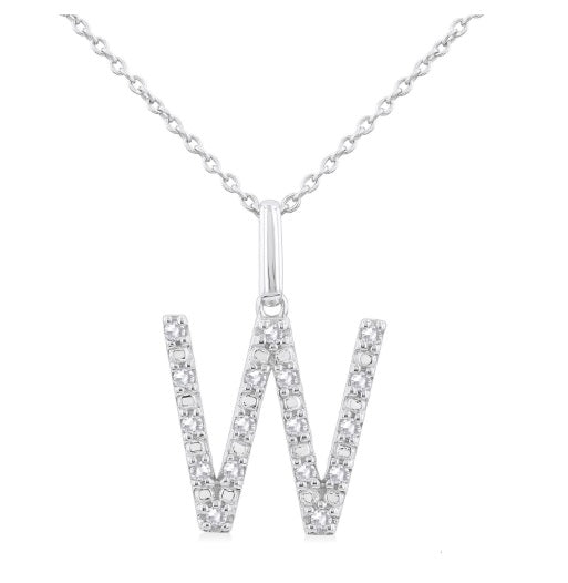 SS 1/10cttw Block Letter W Initial Pendant
