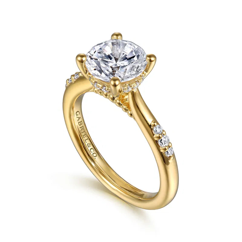14K YG "Carroline" Round Diamond Bujukan Bridge Hidden Halo Semi-Mount by Gabriel NY
