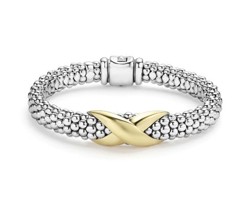 SS/18k Embrace Wide Center X 9mm RP Bracelet Size 7 by Lagos Main image