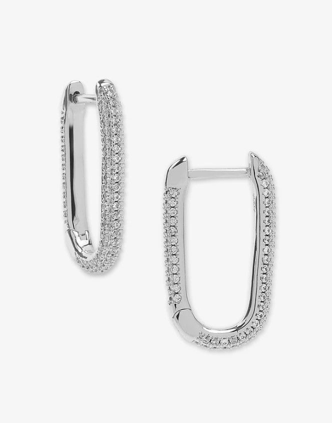 Silver Plated Carrie Pave Chain Huggies in White Diamondettes by Melinda Maria Main image