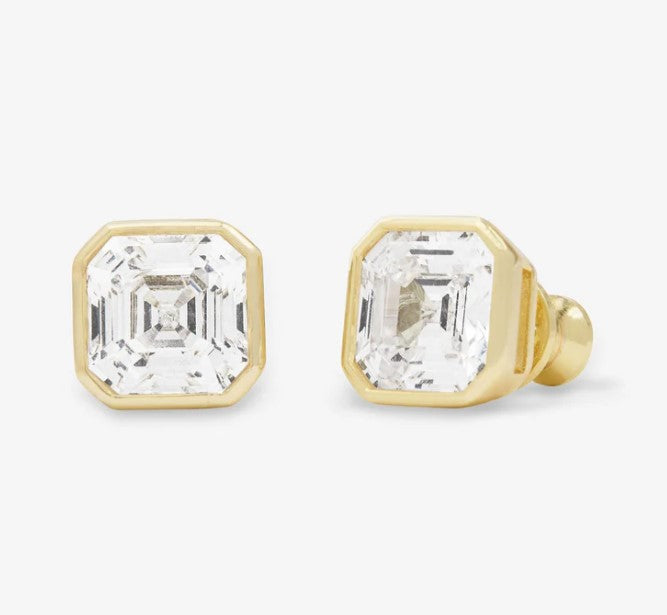 18K Gold Plated Duchess 8mm Bezel Stud Earrings in White Diamondettes by Melinda Maria Main image