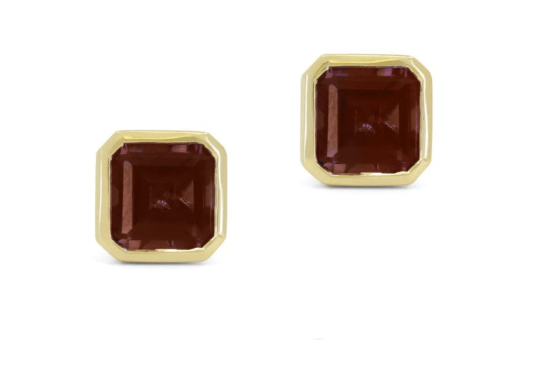 14K YG Asscher Garnet Bezel Studs by Madison L Main image