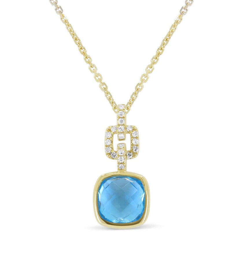 14K YG 1.92ct Blue Topaz & .10cttw Dia Bezel Link Drop Necklace

20 Round Diamonds = .10cttw
1 7mm Blue Topaz  = 1.92ct