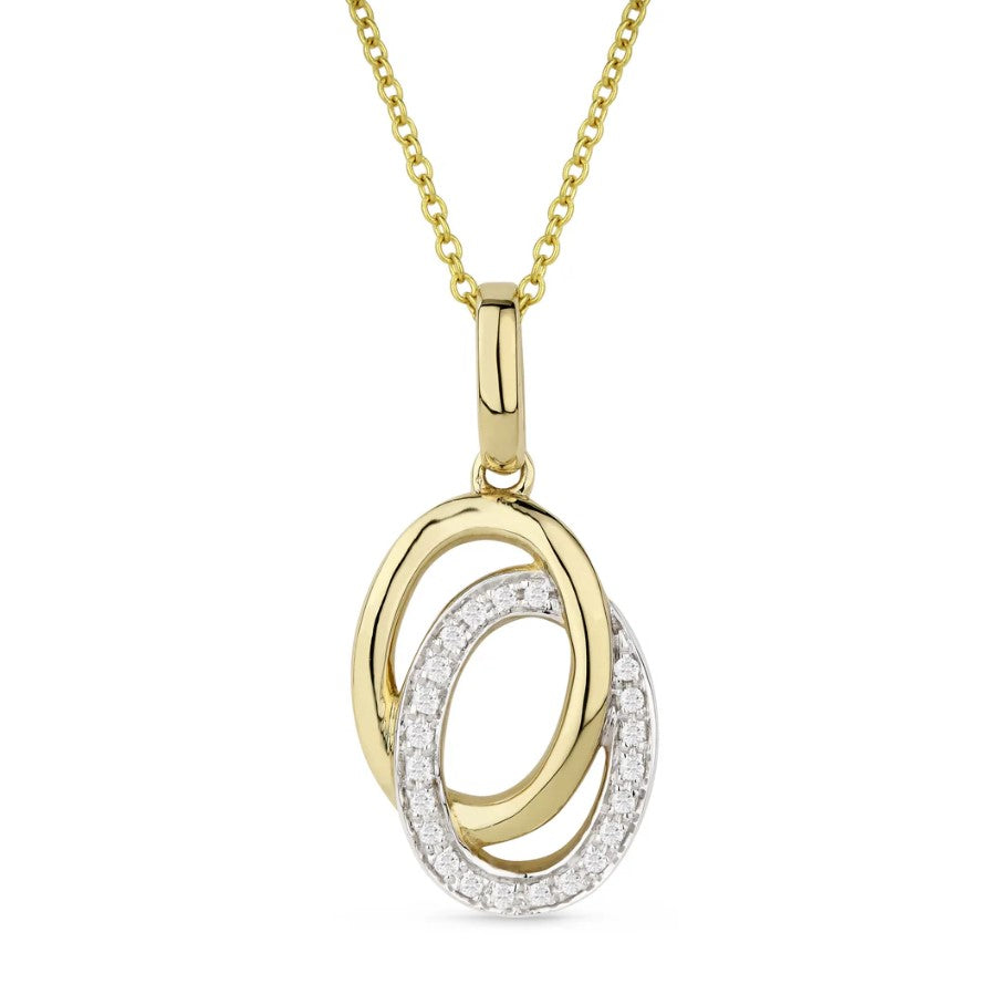 14K YG Diamond Oval Interlocking Pendant Necklace