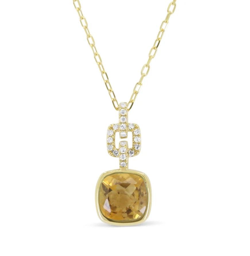 14K YG Citrine & Dia Bezel Link Drop Necklace Main image