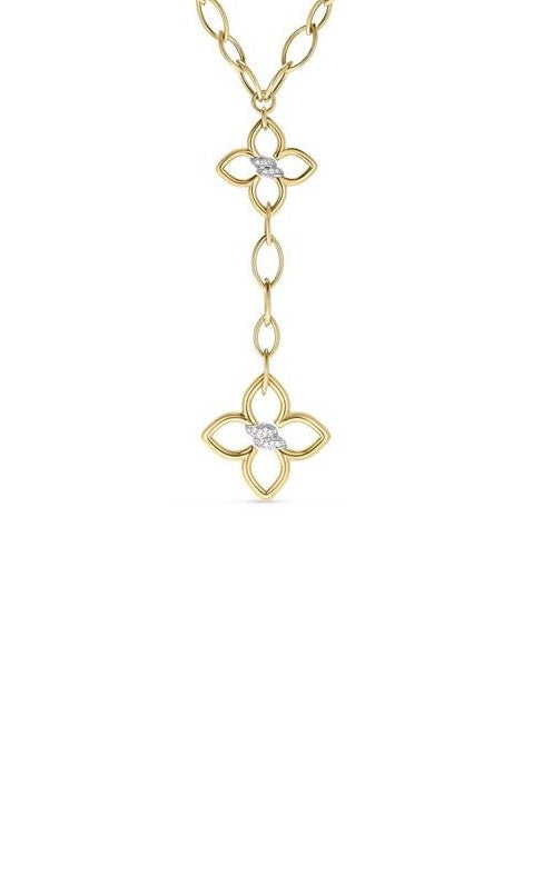 18K W/YG .09cttw Diamond Cialoma Flower Drop Link Necklace by Roberto Coin Main image
