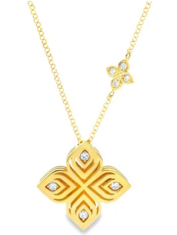 18K YG ARABESQUE LARGE DIAMOND FLOWER NECKLACE BY ROBERTO COIN
