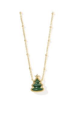 Holiday Tree Pendant Necklace in Gold Green Quartzite by Kendra Scott (plated over brass)