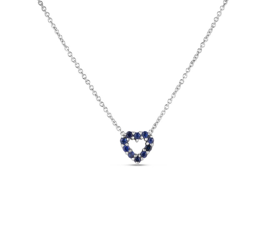 18K WG .10cttw Dia & .10cttw Blue Sapphire Reversible Heart Necklace by Roberto Coin Main image