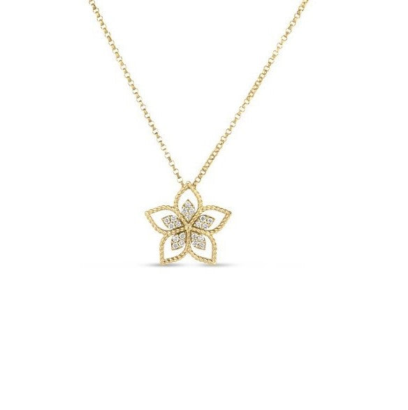 18K YG Diamond Vernazza Small Open Frame Flower Necklace by Roberto Coin Main image