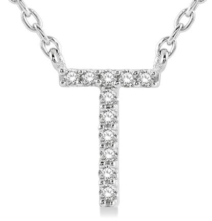 10k Wg 0.05cttw Diamond Initial 'T' Pendant Necklace
