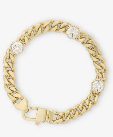 18k Gold Plated Over Brass Julian Triple Diamond Cuban Chain by Melinda Maria