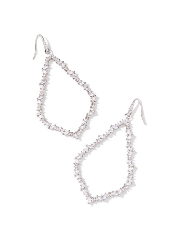 Rhodium Plated Sophee Open Frame Earrings in White Crystal Main image