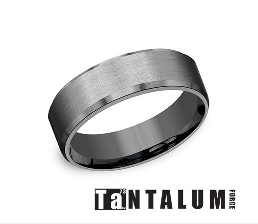 7mm Dark Tant Slight Bevel, All Satin Gents Band by Benchmark, size 10
"The Nobleman"