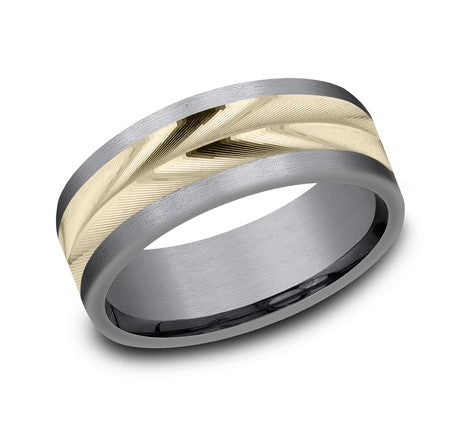 "The Timeless" 8mm Tant & 14K YG Strt Edge Timeless Design Wedding Band By Benchmark Main image