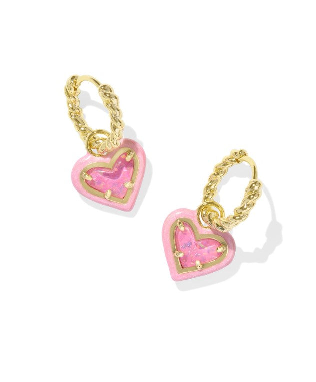 Ari Gold Heart Enamel Frame Huggie Earrings in Pink Iridescent Glitter Glass by Kendra Scott (plated over brass) Main image