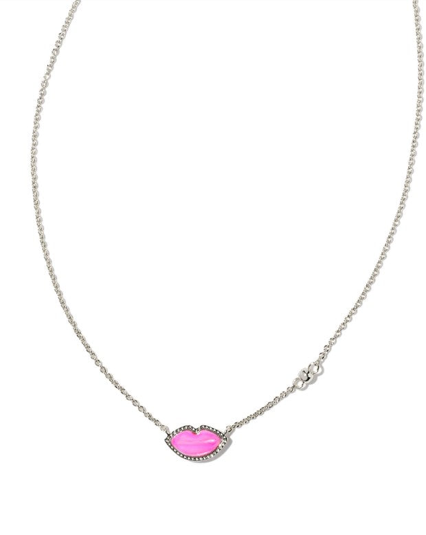 Silver Lips Pendant Necklace in Hot Pink MOP by Kendra Scott (rhodium plated over brass)