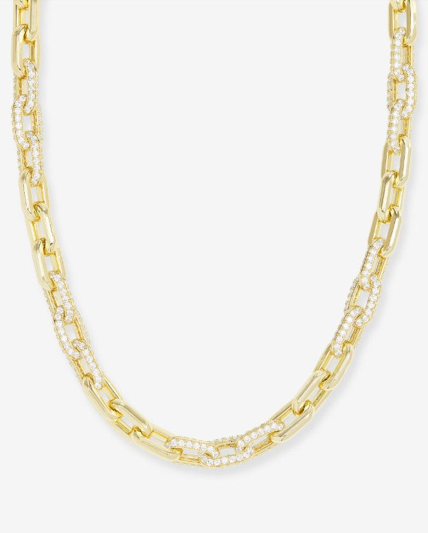 18K Gold Plated Frankie Pave Chain Necklace in White Diamondettes by Melinda Maria, 18" Main image