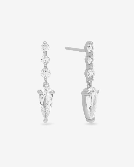 Silver Plated She's Arrived Drop Earrings in White Diamondettes by Melinda Maria Main image