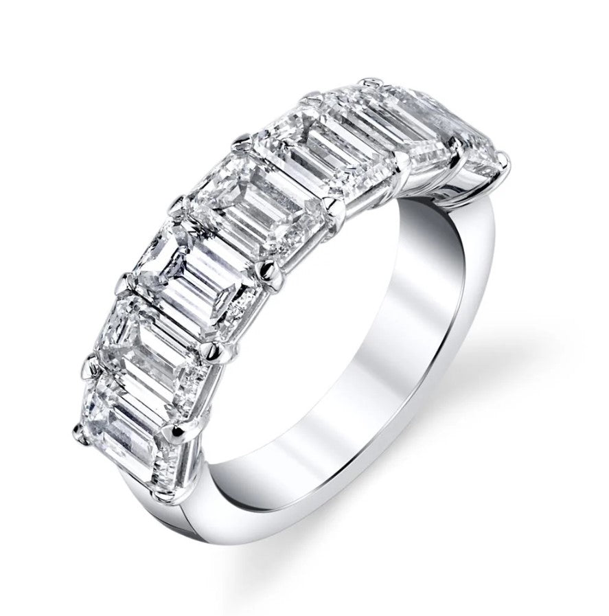 18K WG Diamond Emerald Cut 7-Stone Buttercup Anniversary  Band by Joshua J
