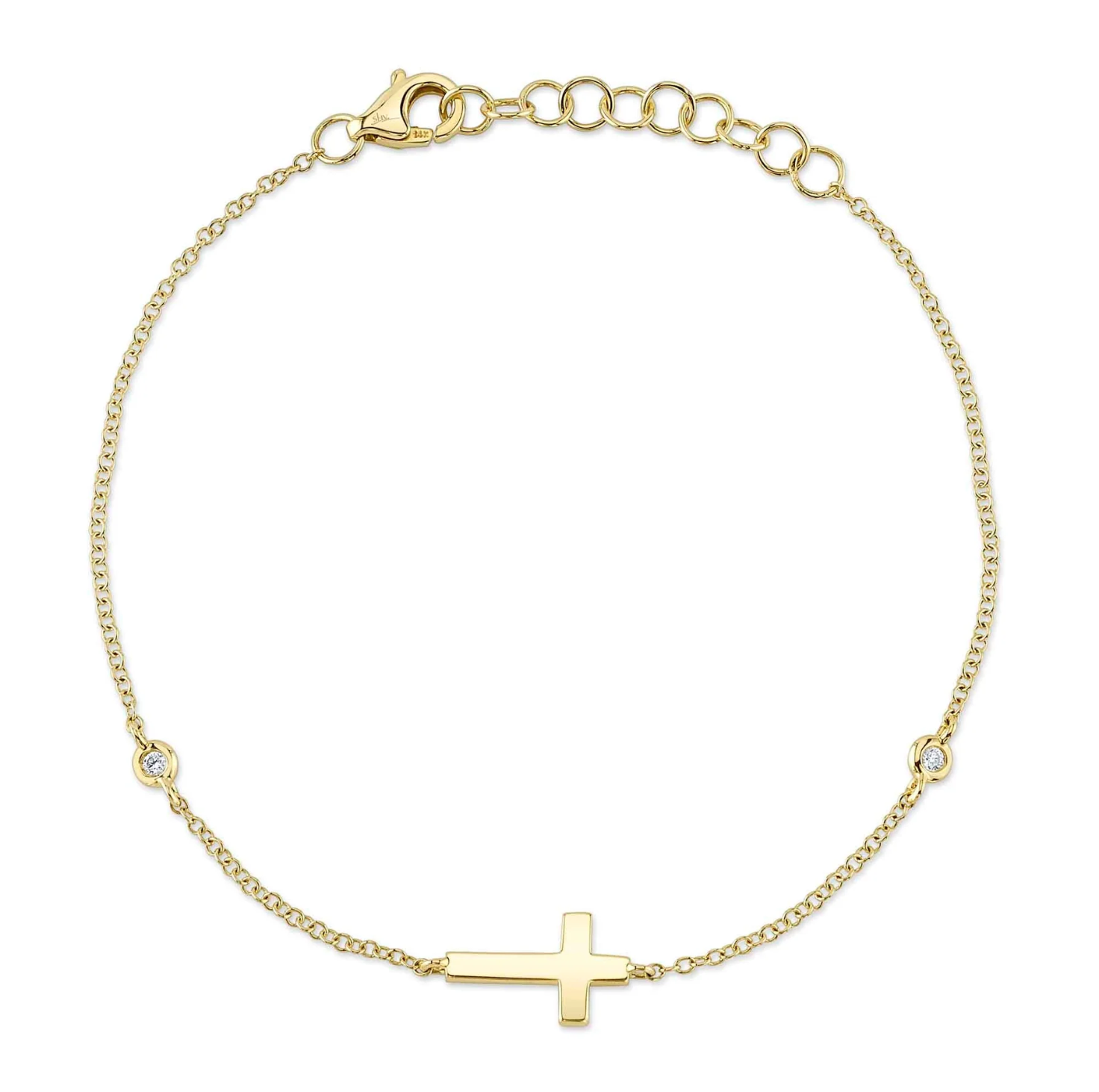 14K YG Diamond Bezel Cross Bracelet