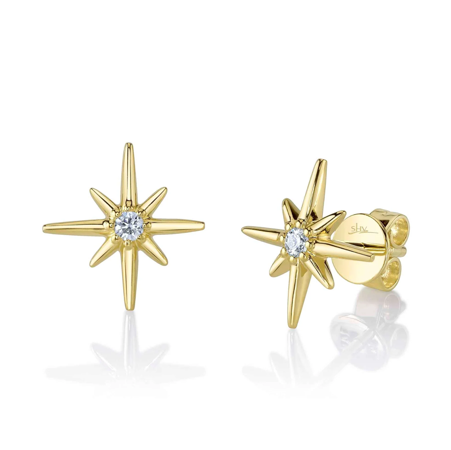 14K YG Diamond North Star Stud Earrings Main image