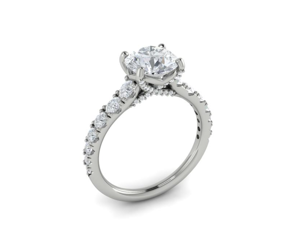 14K WG Round Tapered Diamond Semi-Mount with Pave Cross Bridge by Vlora