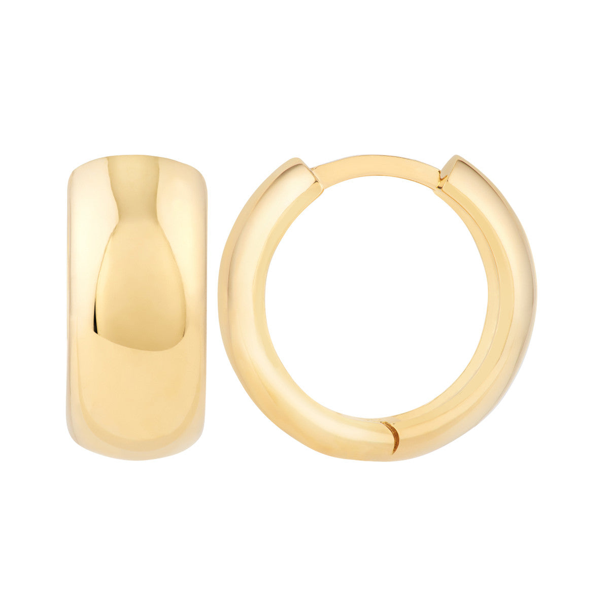 14K YG Polished Wide Hoop Huggie Earrings