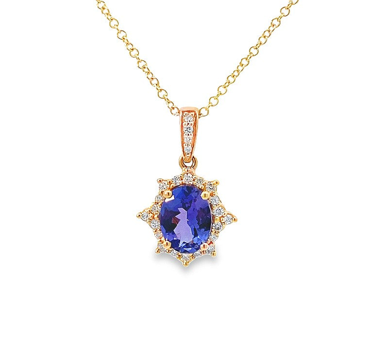 14K YG 1.15ct OV Tanz & .14cttw Diamond Pendant Necklace

1 TA OV - 1.15ct
24 DIA RD - .14cttw