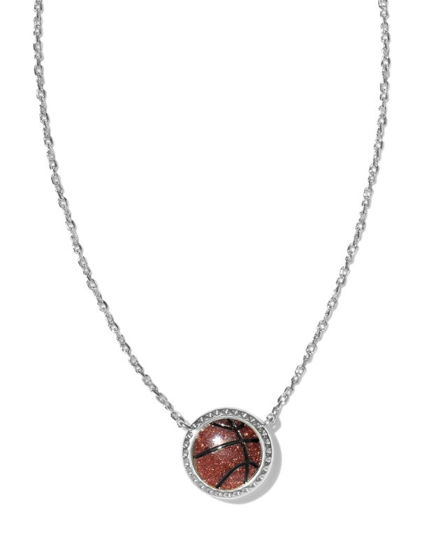 Basketball Silver Metal Necklace in Orange Goldstone by Kendra Scott Main image