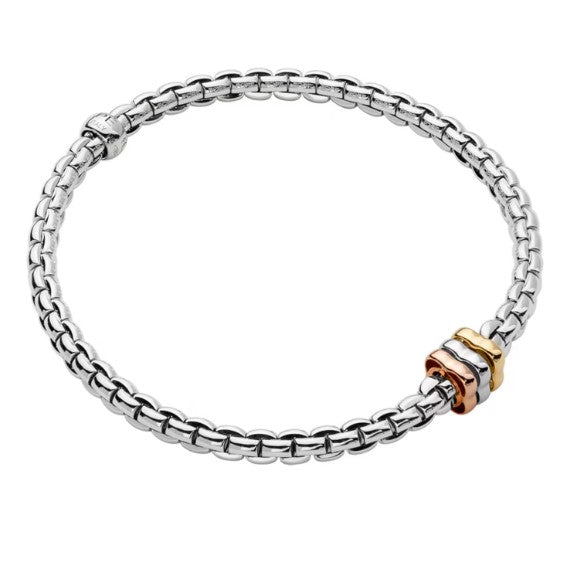 18K W/Y/RG Eka Tiny 3 Rondels Flex-It Bracelet, by FOPE, S